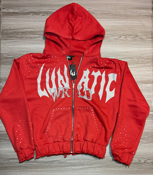 Red Rhinestone Lunatic Wrld Zip-Up