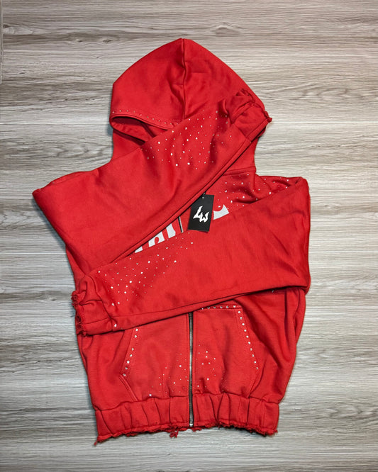 Red Rhinestone Lunatic Wrld Zip-Up